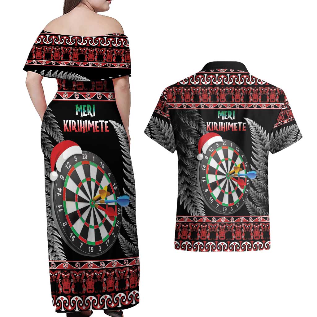All I Want For Christmas Is Darts New Zealand Couples Matching Off Shoulder Maxi Dress and Hawaiian Shirt LT14 - Polynesian Pride