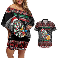 All I Want For Christmas Is Darts New Zealand Couples Matching Off Shoulder Short Dress and Hawaiian Shirt LT14 Black - Polynesian Pride