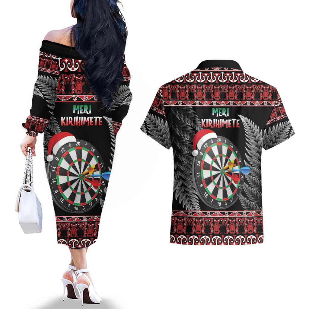 All I Want For Christmas Is Darts New Zealand Couples Matching Off The Shoulder Long Sleeve Dress and Hawaiian Shirt LT14 - Polynesian Pride