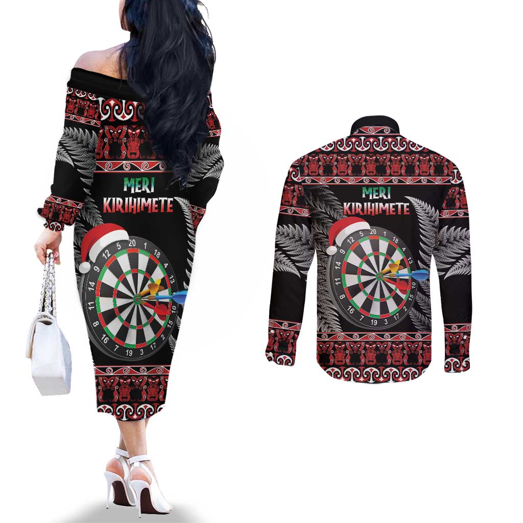 All I Want For Christmas Is Darts New Zealand Couples Matching Off The Shoulder Long Sleeve Dress and Long Sleeve Button Shirt LT14 - Polynesian Pride