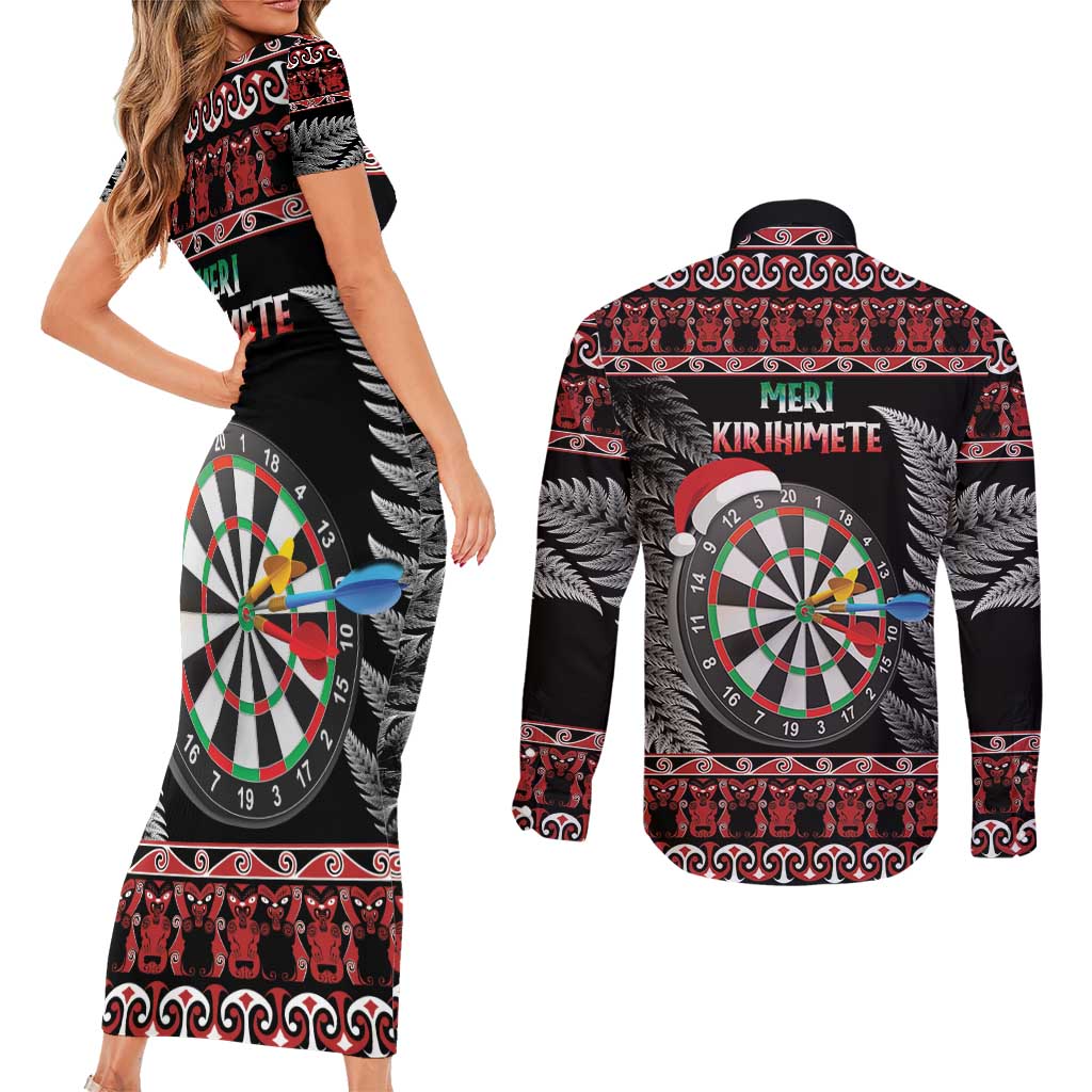 All I Want For Christmas Is Darts New Zealand Couples Matching Short Sleeve Bodycon Dress and Long Sleeve Button Shirt LT14 - Polynesian Pride