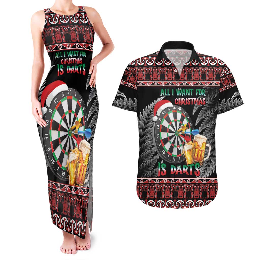 All I Want For Christmas Is Darts New Zealand Couples Matching Tank Maxi Dress and Hawaiian Shirt LT14 Black - Polynesian Pride