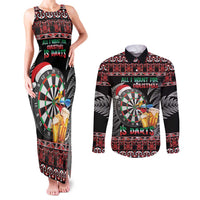 All I Want For Christmas Is Darts New Zealand Couples Matching Tank Maxi Dress and Long Sleeve Button Shirt LT14 Black - Polynesian Pride