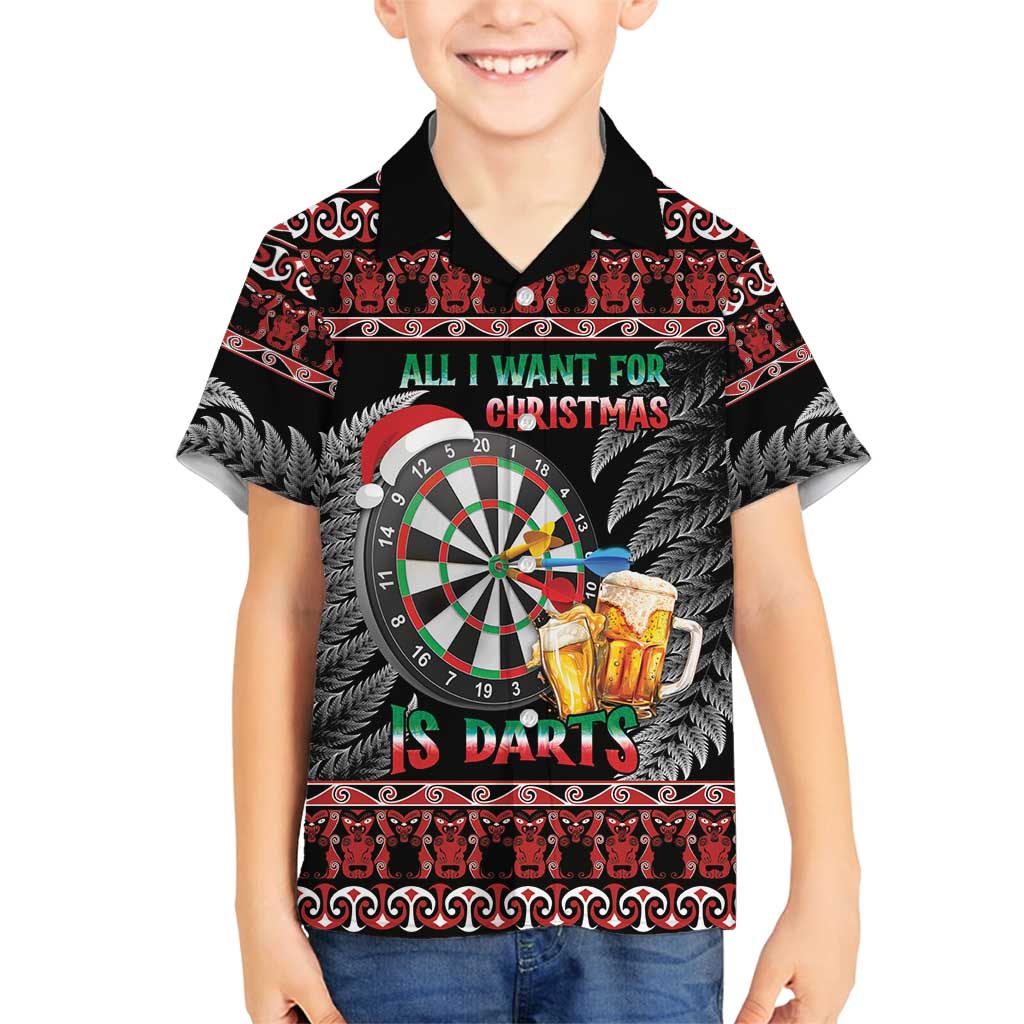 All I Want For Christmas Is Darts New Zealand Family Matching Long Sleeve Bodycon Dress and Hawaiian Shirt LT14 Son's Shirt Black - Polynesian Pride