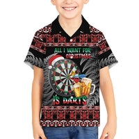All I Want For Christmas Is Darts New Zealand Family Matching Long Sleeve Bodycon Dress and Hawaiian Shirt LT14 Son's Shirt Black - Polynesian Pride