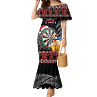 All I Want For Christmas Is Darts New Zealand Family Matching Mermaid Dress and Hawaiian Shirt LT14 Mom's Dress Black - Polynesian Pride
