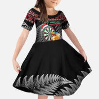 All I Want For Christmas Is Darts New Zealand Family Matching Off The Shoulder Long Sleeve Dress and Hawaiian Shirt LT14 Daughter's Dress Black - Polynesian Pride