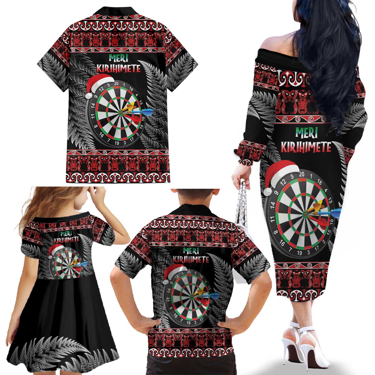 All I Want For Christmas Is Darts New Zealand Family Matching Off The Shoulder Long Sleeve Dress and Hawaiian Shirt LT14 - Polynesian Pride