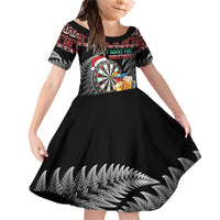 All I Want For Christmas Is Darts New Zealand Family Matching Off Shoulder Short Dress and Hawaiian Shirt LT14 Daughter's Dress Black - Polynesian Pride