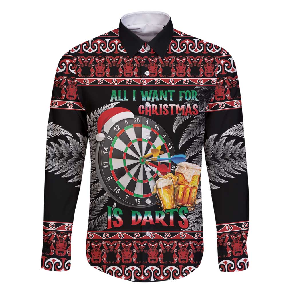 All I Want For Christmas Is Darts New Zealand Family Matching Summer Maxi Dress and Hawaiian Shirt LT14 Dad's Shirt - Long Sleeve Black - Polynesian Pride