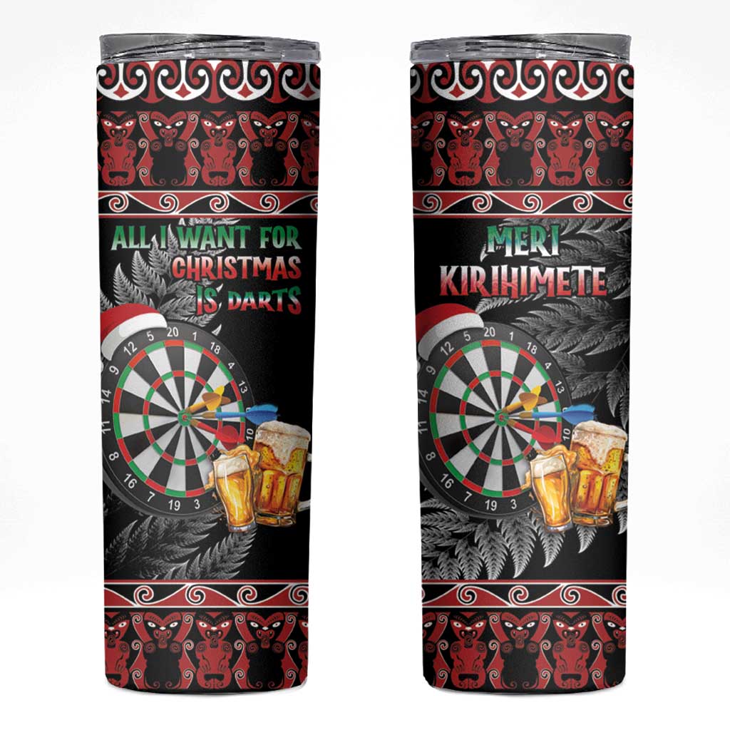 All I Want For Christmas Is Darts New Zealand Skinny Tumbler LT14 Black - Polynesian Pride