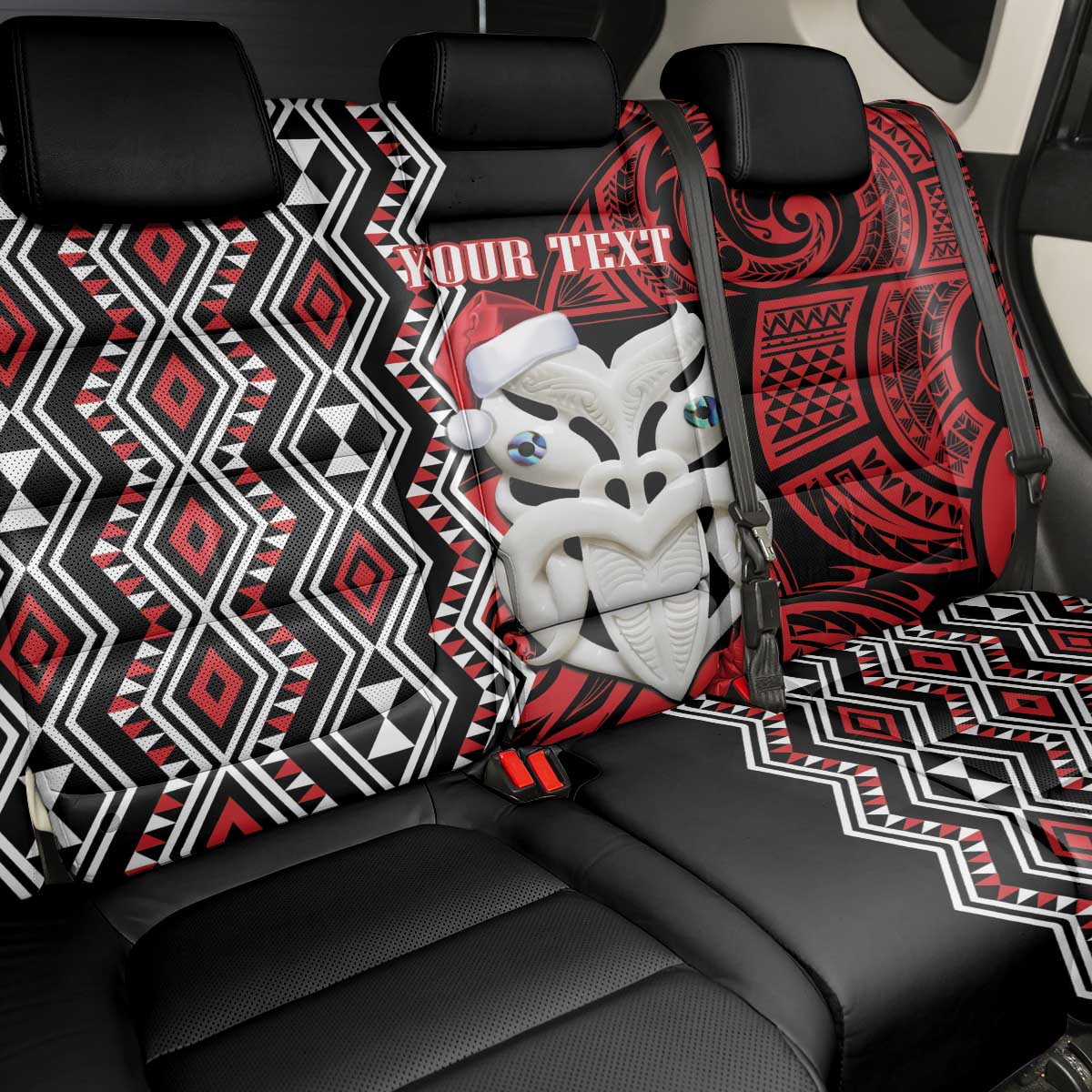 Personalised New Zealand Christmas Back Car Seat Cover Meri Kirihimete Maori Wheku - Taniko Art LT14 - Polynesian Pride