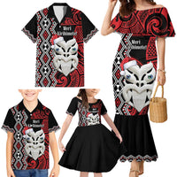 Personalised New Zealand Christmas Family Matching Mermaid Dress and Hawaiian Shirt Meri Kirihimete Maori Wheku - Taniko Art LT14 - Polynesian Pride