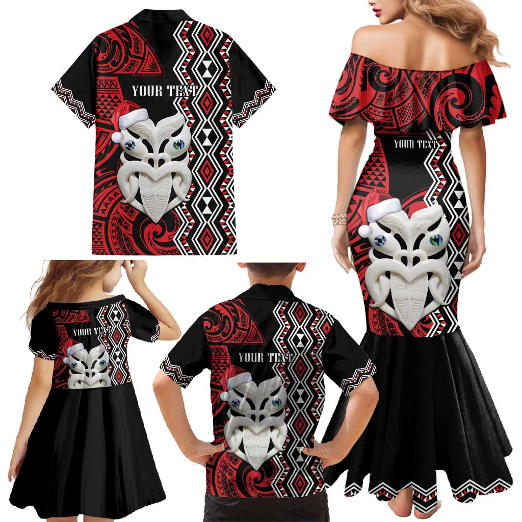 Personalised New Zealand Christmas Family Matching Mermaid Dress and Hawaiian Shirt Meri Kirihimete Maori Wheku - Taniko Art LT14 - Polynesian Pride