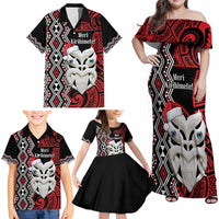 Personalised New Zealand Christmas Family Matching Off Shoulder Maxi Dress and Hawaiian Shirt Meri Kirihimete Maori Wheku - Taniko Art LT14 - Polynesian Pride