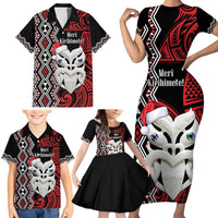 Personalised New Zealand Christmas Family Matching Short Sleeve Bodycon Dress and Hawaiian Shirt Meri Kirihimete Maori Wheku - Taniko Art LT14 - Polynesian Pride