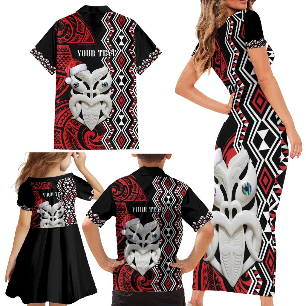 Personalised New Zealand Christmas Family Matching Short Sleeve Bodycon Dress and Hawaiian Shirt Meri Kirihimete Maori Wheku - Taniko Art LT14 - Polynesian Pride