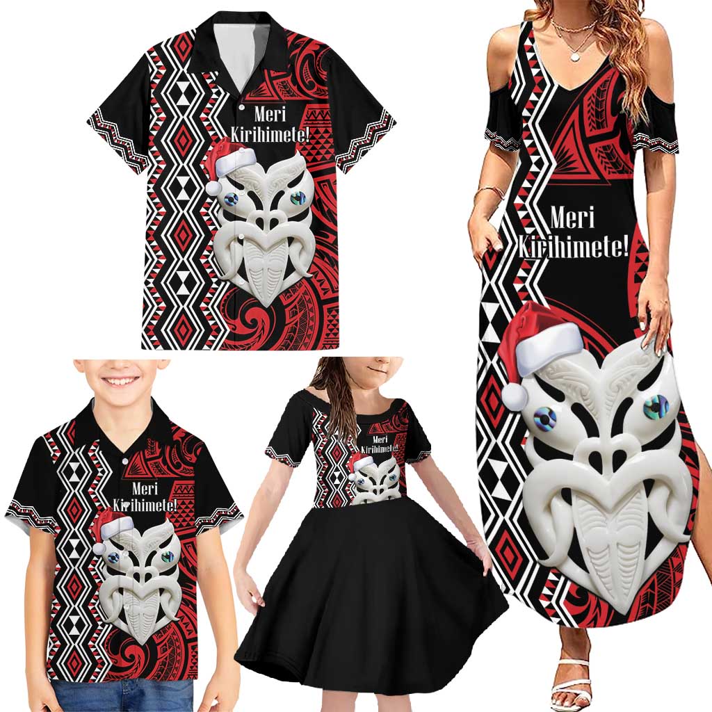 Personalised New Zealand Christmas Family Matching Summer Maxi Dress and Hawaiian Shirt Meri Kirihimete Maori Wheku - Taniko Art LT14 - Polynesian Pride