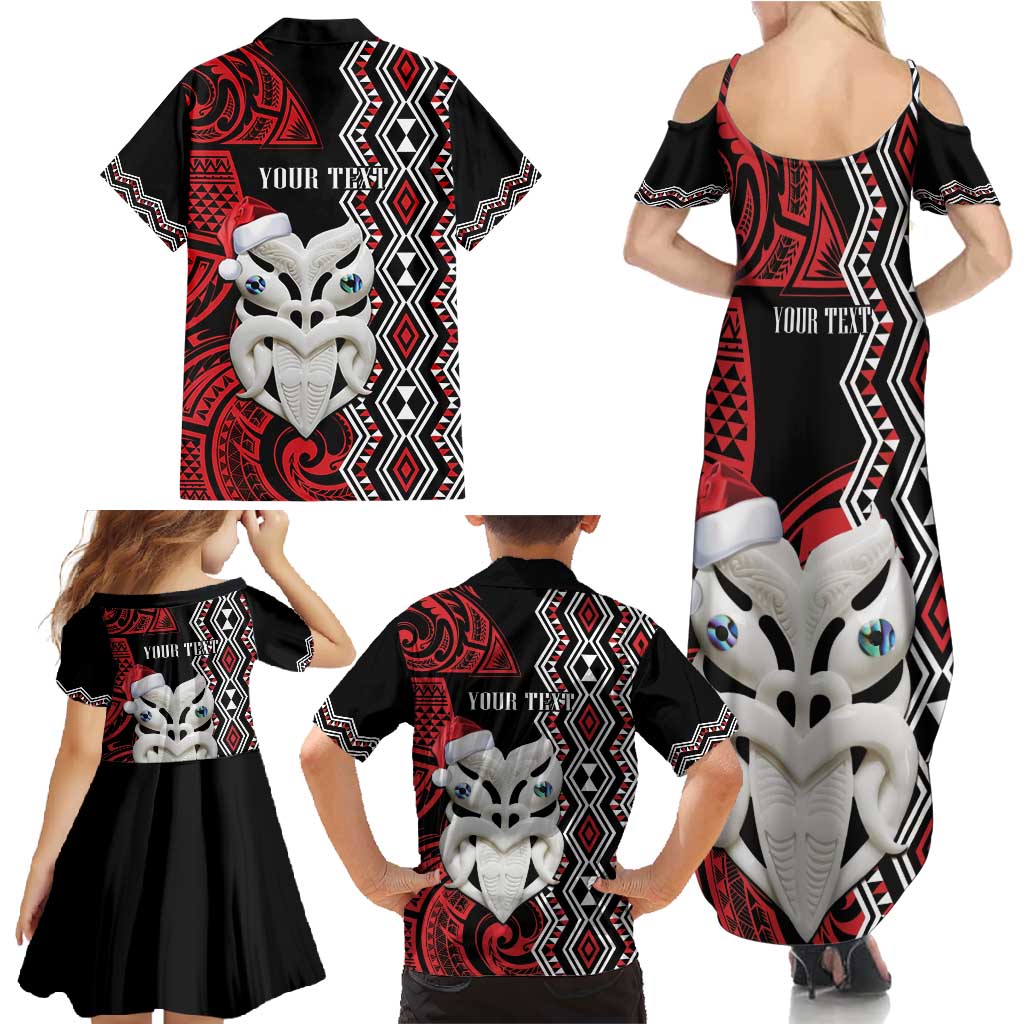Personalised New Zealand Christmas Family Matching Summer Maxi Dress and Hawaiian Shirt Meri Kirihimete Maori Wheku - Taniko Art LT14 - Polynesian Pride