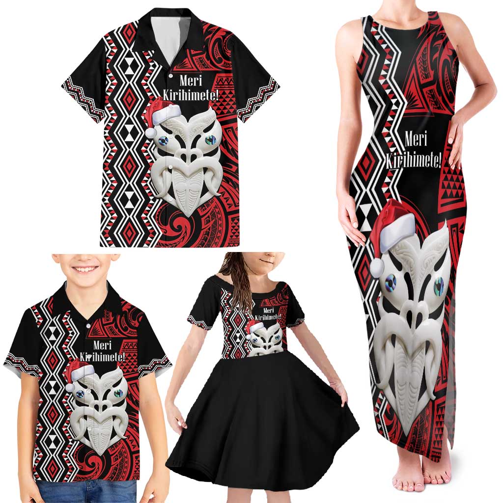 Personalised New Zealand Christmas Family Matching Tank Maxi Dress and Hawaiian Shirt Meri Kirihimete Maori Wheku - Taniko Art LT14 - Polynesian Pride