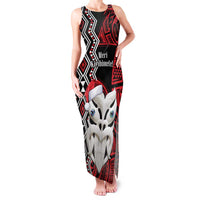 Personalised New Zealand Christmas Family Matching Tank Maxi Dress and Hawaiian Shirt Meri Kirihimete Maori Wheku - Taniko Art LT14 Mom's Dress Black - Polynesian Pride