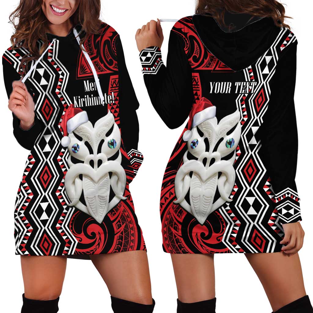 Personalised New Zealand Christmas Hoodie Dress Meri Kirihimete Maori Wheku - Taniko Art