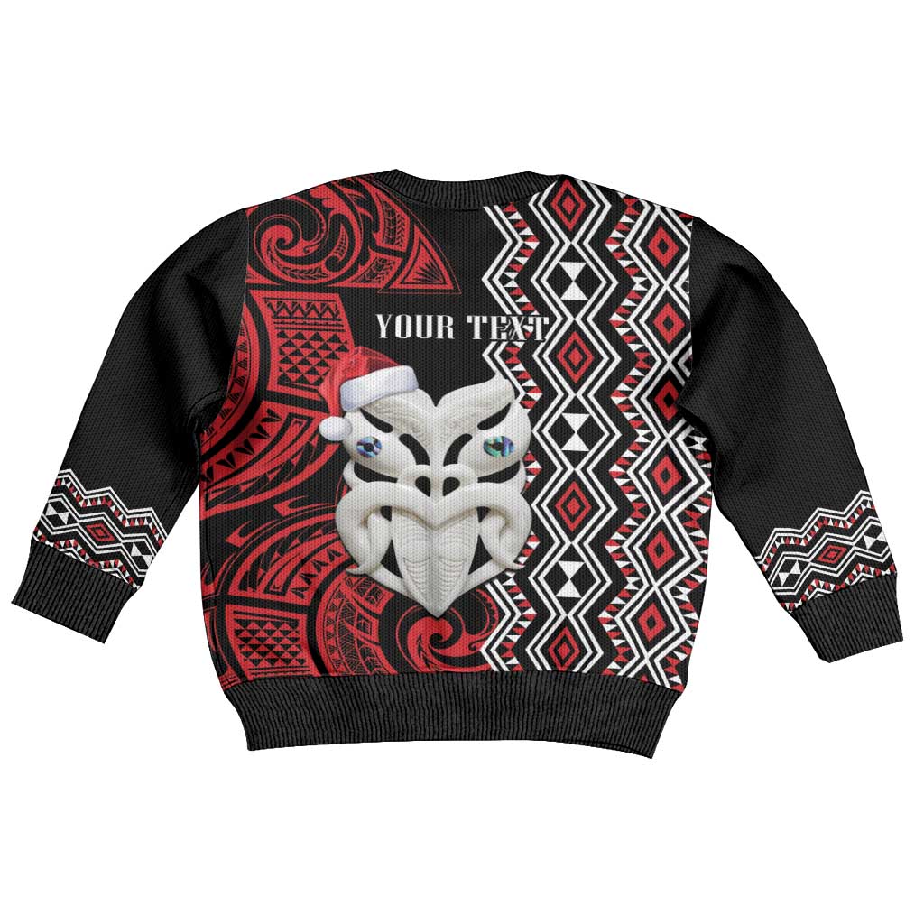 Personalised New Zealand Christmas Kid Ugly Christmas Sweater Meri Kirihimete Maori Wheku - Taniko Art LT14 - Polynesian Pride