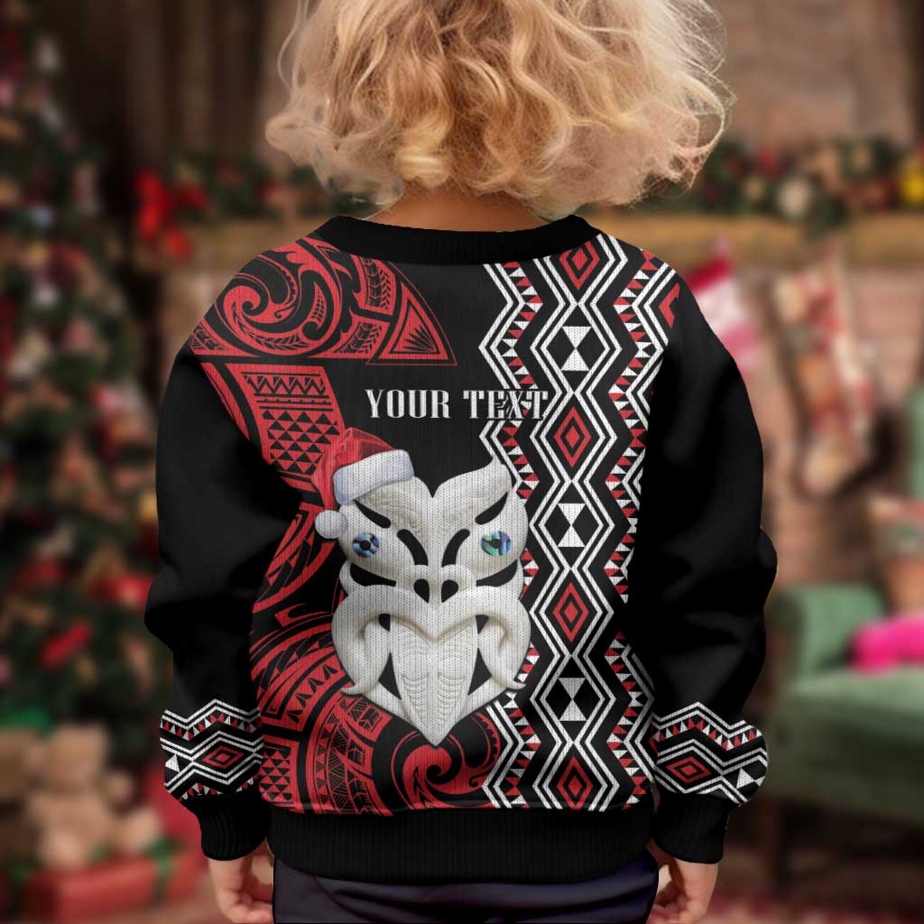 Personalised New Zealand Christmas Kid Ugly Christmas Sweater Meri Kirihimete Maori Wheku - Taniko Art LT14 - Polynesian Pride