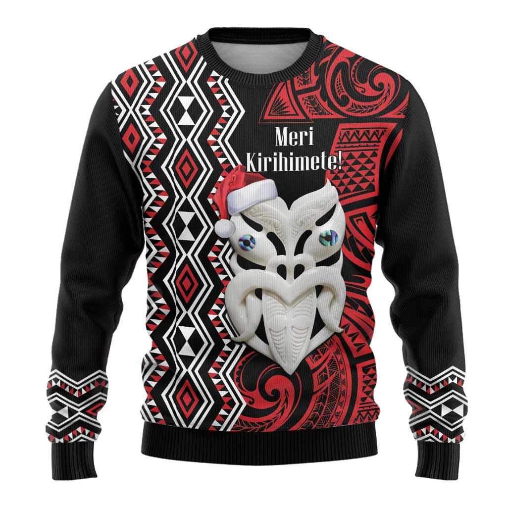 Personalised New Zealand Christmas Ugly Christmas Sweater Meri Kirihimete Maori Wheku - Taniko Art LT14 - Polynesian Pride