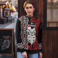 Personalised New Zealand Christmas Ugly Christmas Sweater Meri Kirihimete Maori Wheku - Taniko Art LT14 - Polynesian Pride