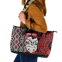 Personalised New Zealand Christmas Leather Tote Bag Meri Kirihimete Maori Wheku - Taniko Art LT14 Black - Polynesian Pride