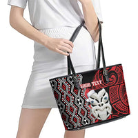 Personalised New Zealand Christmas Leather Tote Bag Meri Kirihimete Maori Wheku - Taniko Art LT14 - Polynesian Pride