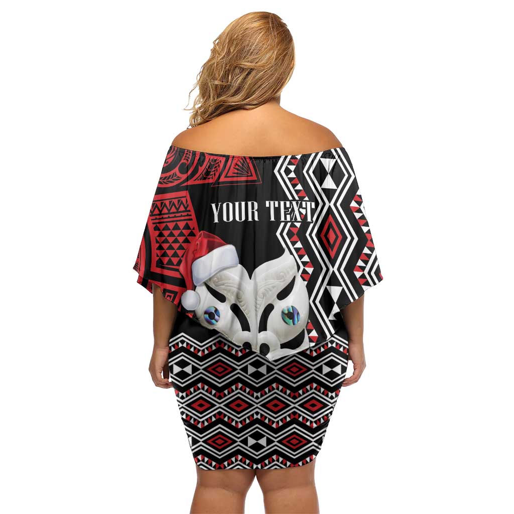 Personalised New Zealand Christmas Off Shoulder Short Dress Meri Kirihimete Maori Wheku - Taniko Art LT14 - Polynesian Pride