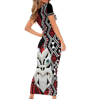 Personalised New Zealand Christmas Short Sleeve Bodycon Dress Meri Kirihimete Maori Wheku - Taniko Art LT14 - Polynesian Pride