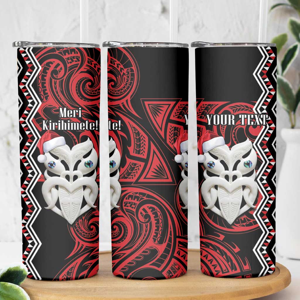 Personalised New Zealand Christmas Skinny Tumbler Meri Kirihimete Maori Wheku - Taniko Art LT14 - Polynesian Pride