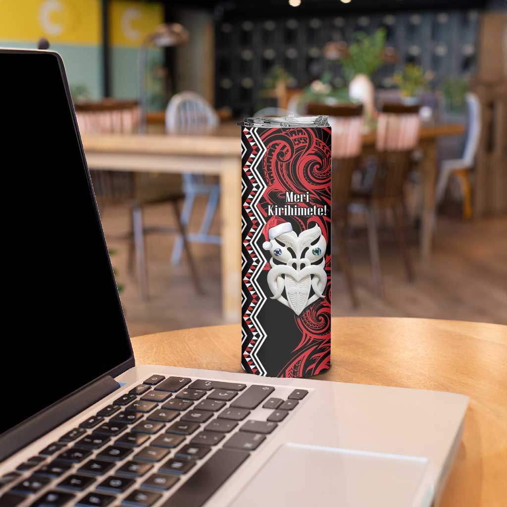 Personalised New Zealand Christmas Skinny Tumbler Meri Kirihimete Maori Wheku - Taniko Art LT14 - Polynesian Pride