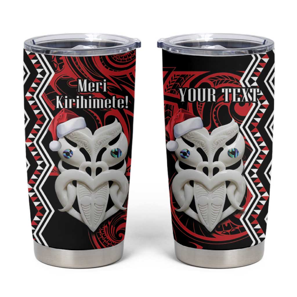 Personalised New Zealand Christmas Tumbler Cup Meri Kirihimete Maori Wheku - Taniko Art LT14 Black - Polynesian Pride