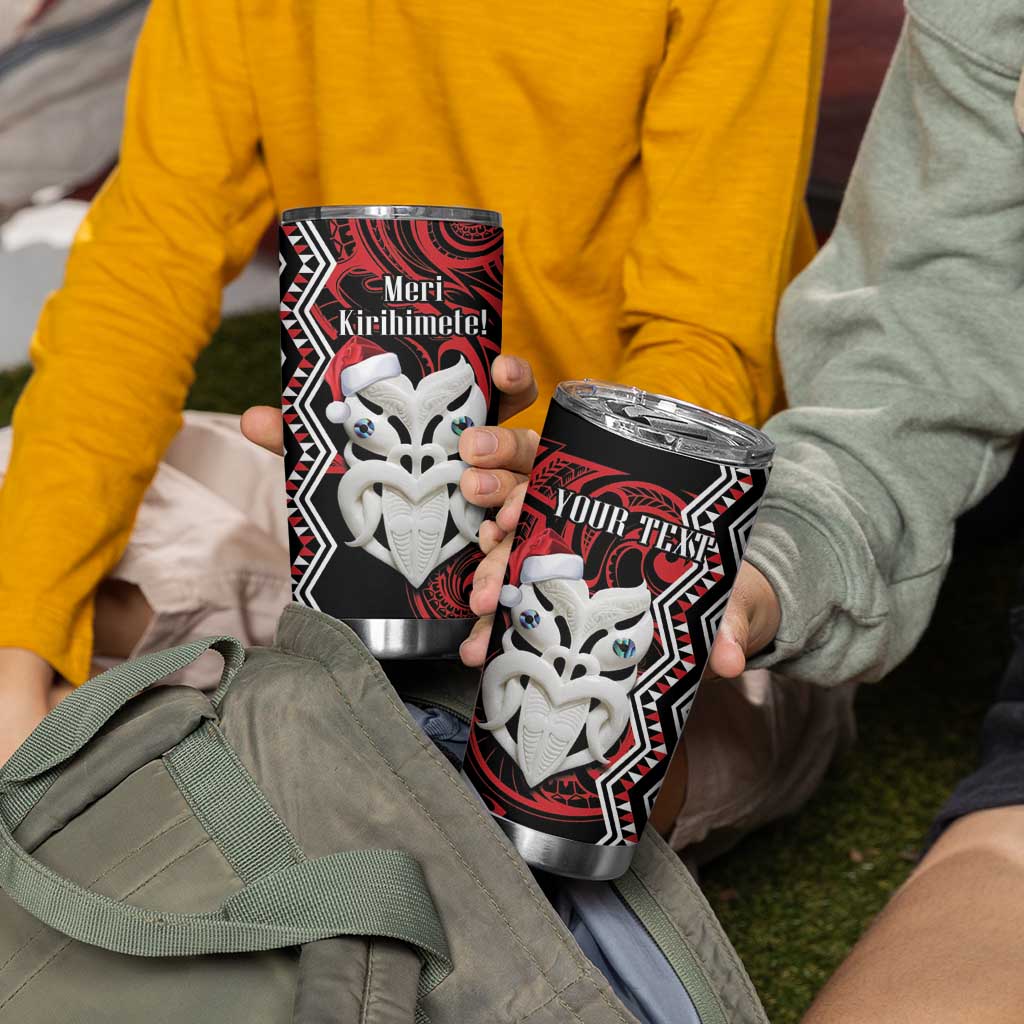 Personalised New Zealand Christmas Tumbler Cup Meri Kirihimete Maori Wheku - Taniko Art LT14 - Polynesian Pride