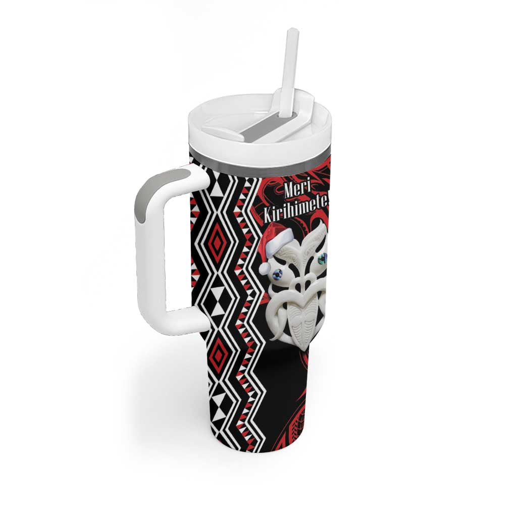 Personalised New Zealand Christmas Tumbler With Handle Meri Kirihimete Maori Wheku - Taniko Art LT14 - Polynesian Pride