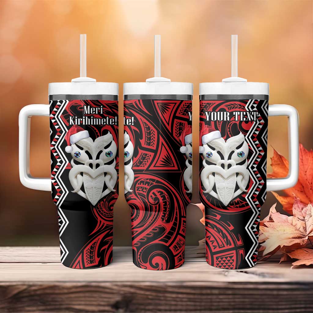 Personalised New Zealand Christmas Tumbler With Handle Meri Kirihimete Maori Wheku - Taniko Art LT14 - Polynesian Pride