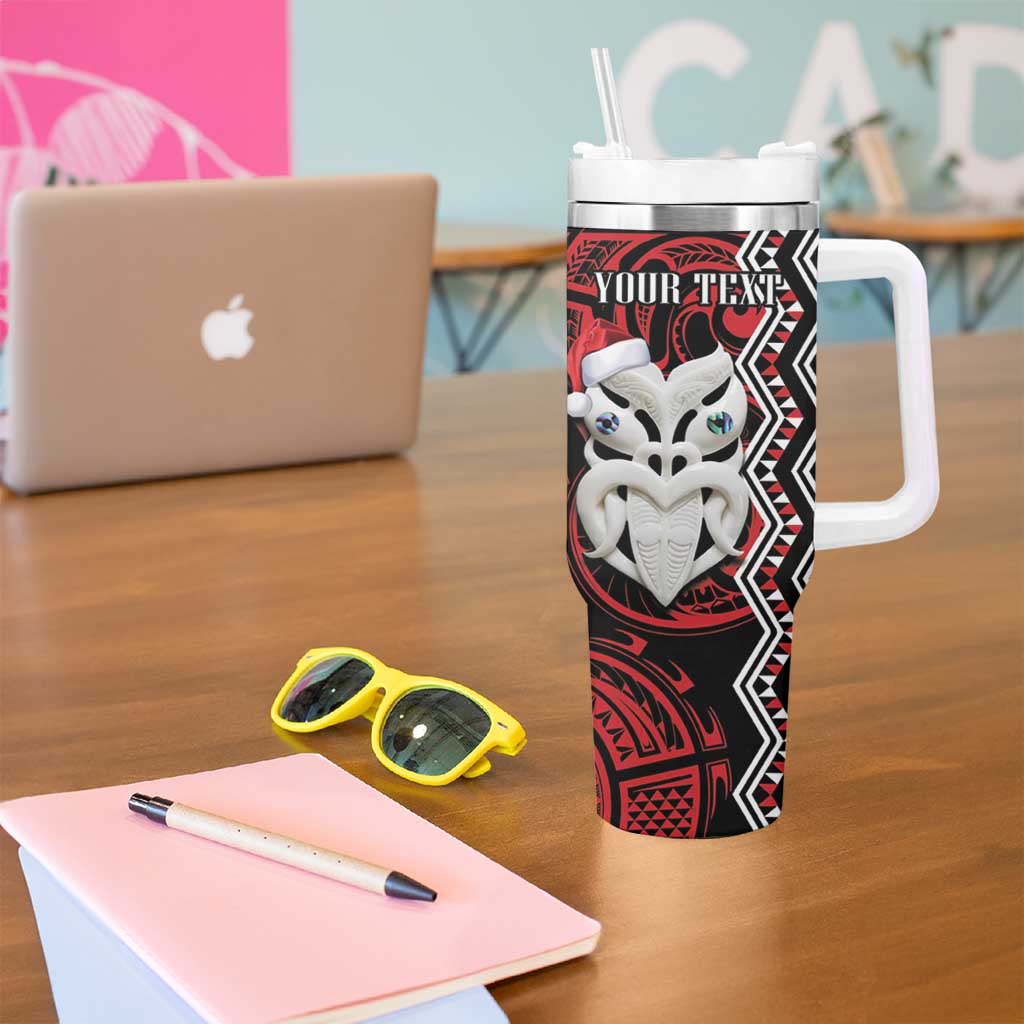 Personalised New Zealand Christmas Tumbler With Handle Meri Kirihimete Maori Wheku - Taniko Art LT14 - Polynesian Pride