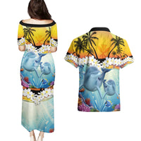 Aloha Hawaii Dolphins Couples Matching Puletasi and Hawaiian Shirt Heart Of The Ocean Tropical Summer Vibes LT14 - Polynesian Pride