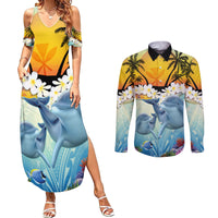 Aloha Hawaii Dolphins Couples Matching Summer Maxi Dress and Long Sleeve Button Shirt Heart Of The Ocean Tropical Summer Vibes LT14 Blue - Polynesian Pride