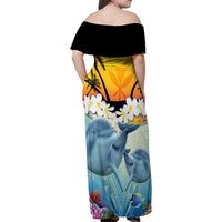 Aloha Hawaii Dolphins Family Matching Off Shoulder Maxi Dress and Hawaiian Shirt Heart Of The Ocean Tropical Summer Vibes LT14 - Polynesian Pride