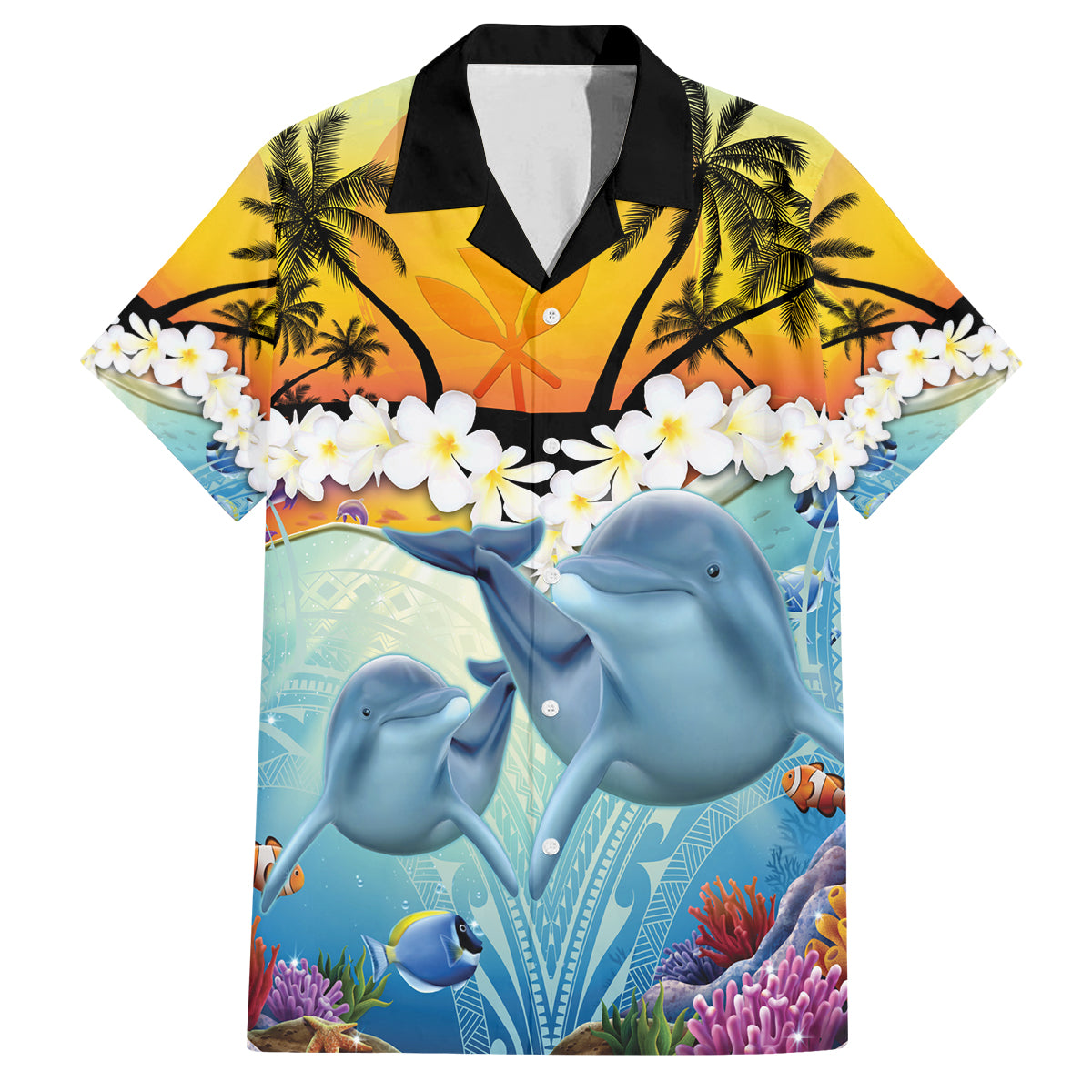 Aloha Hawaii Dolphins Family Matching Summer Maxi Dress and Hawaiian Shirt Heart Of The Ocean Tropical Summer Vibes LT14 Dad's Shirt - Short Sleeve Blue - Polynesian Pride