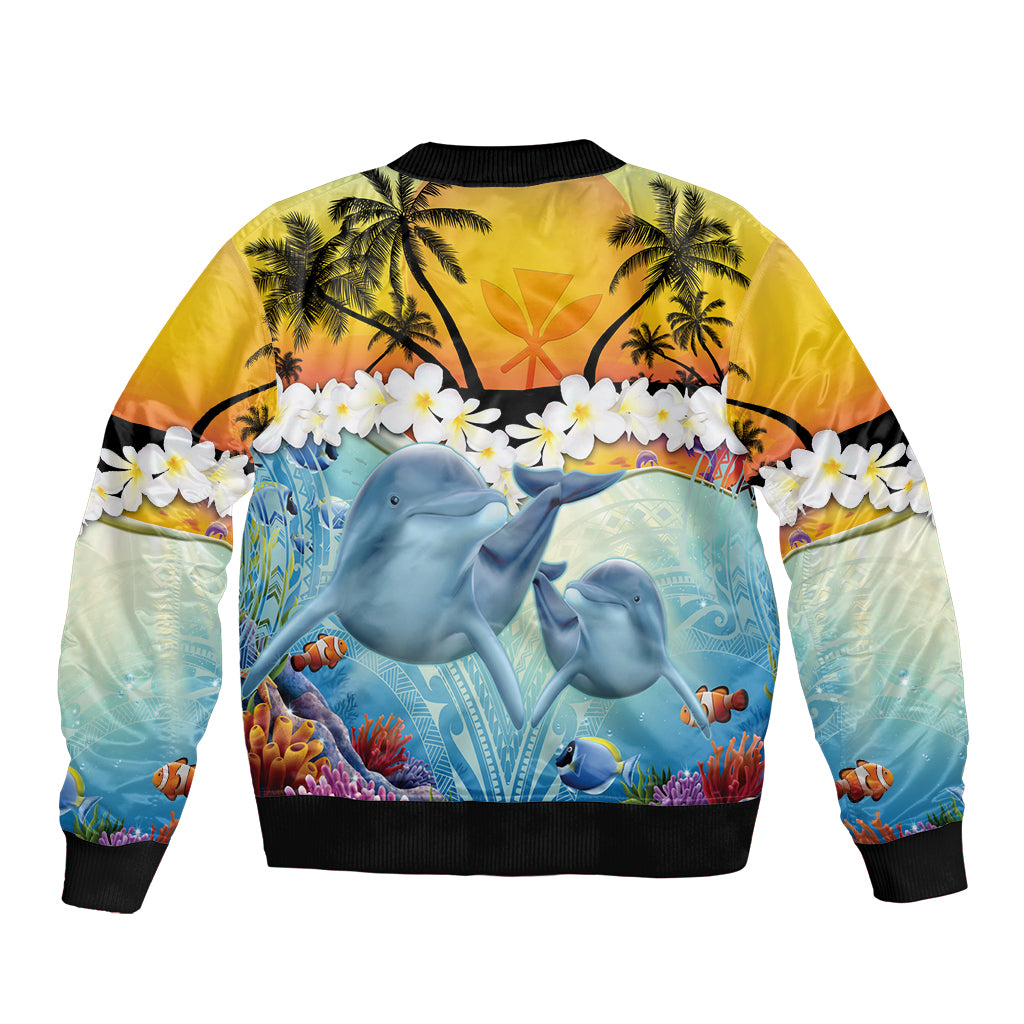 Aloha Hawaii Dolphins Sleeve Zip Bomber Jacket Heart Of The Ocean Tropical Summer Vibes LT14 - Polynesian Pride