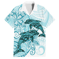 Polynesia Dolphins Family Matching Off Shoulder Maxi Dress and Hawaiian Shirt Valentine Day Floral Polynesian - Vintage Dark Cyan LT14 Dad's Shirt - Short Sleeve Dark Cyan - Polynesian Pride