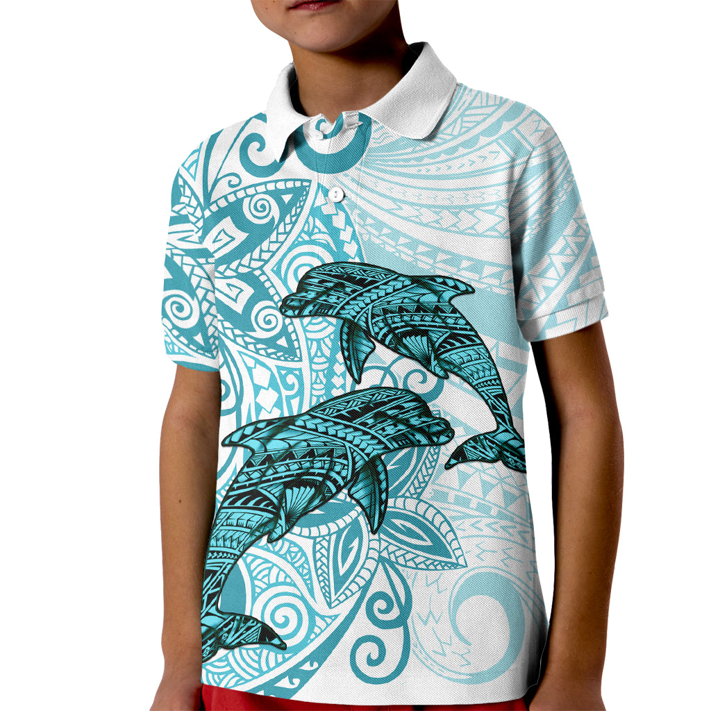 Polynesia Dolphins Kid Polo Shirt Valentine Day Floral Polynesian - Vintage Dark Cyan LT14 Kid Dark Cyan - Polynesian Pride