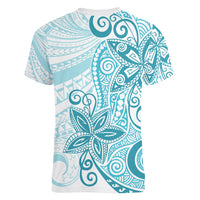 Polynesia Dolphins Women V Neck T Shirt Valentine Day Floral Polynesian - Vintage Dark Cyan LT14 - Polynesian Pride