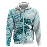 Polynesia Dolphins Zip Hoodie Valentine Day Floral Polynesian - Vintage Dark Cyan LT14 Zip Hoodie Dark Cyan - Polynesian Pride
